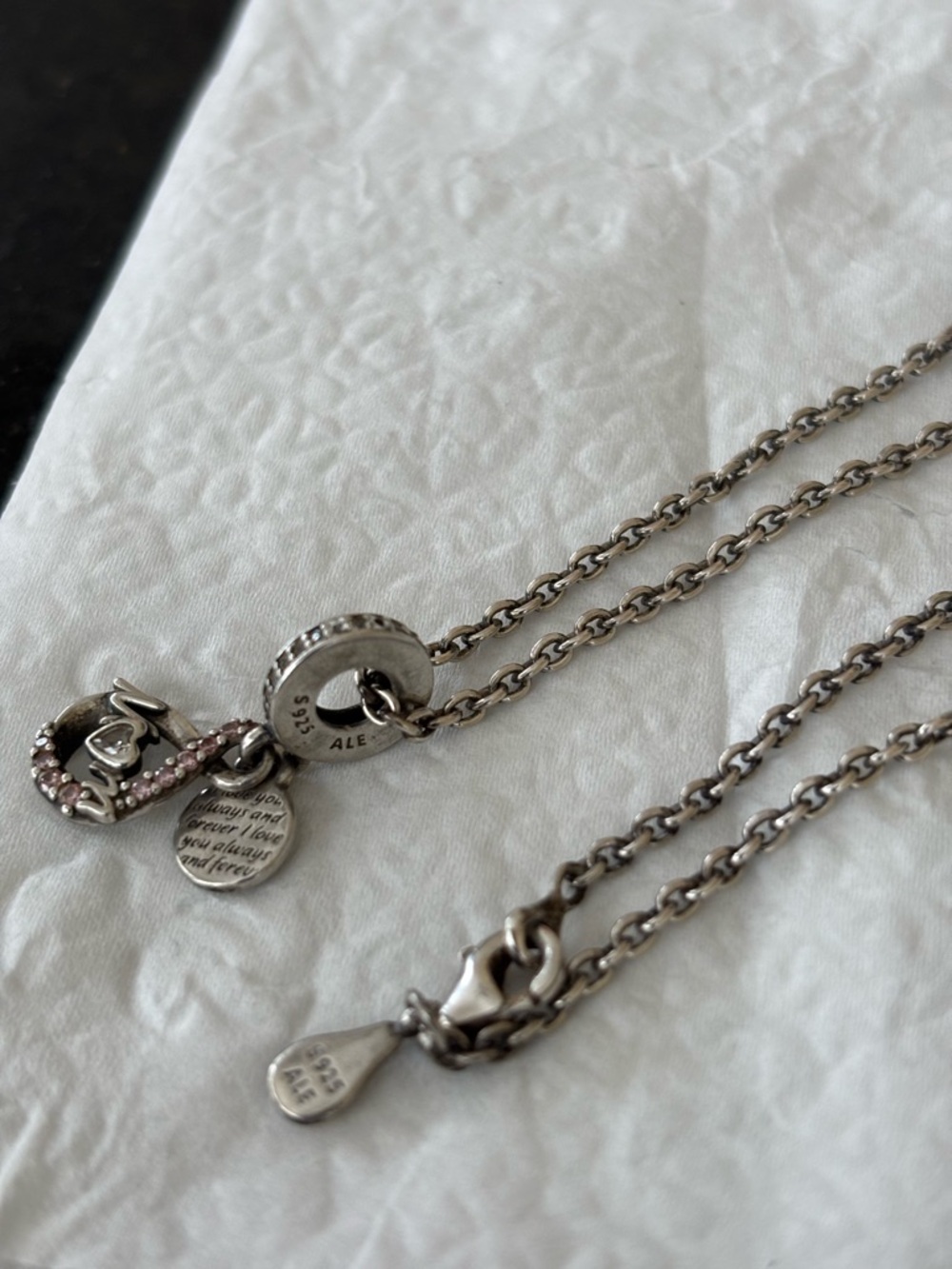 Alex and Ani .925 Silver Mom Charm Necklace with Pink Crystal Accents 18 in - Picture 2 of 5